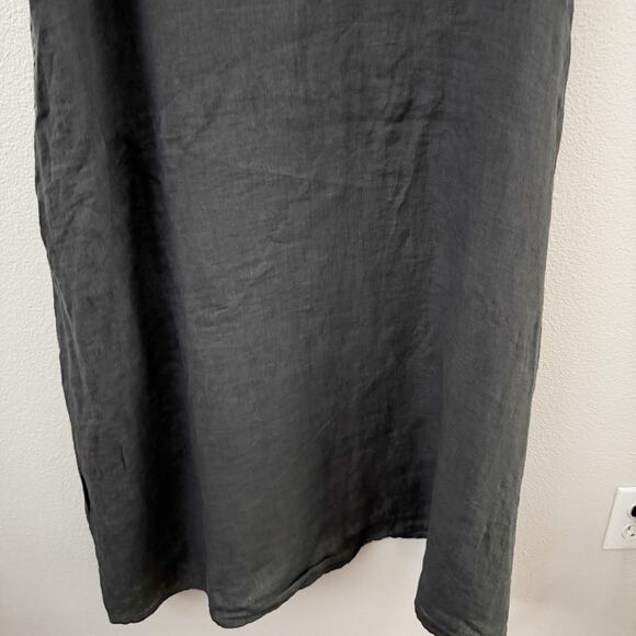 MEO MELI | Charcoal Gray Long Maxi Stripe Block Print 100% Linen Dress | Large - Picture 7 of 7